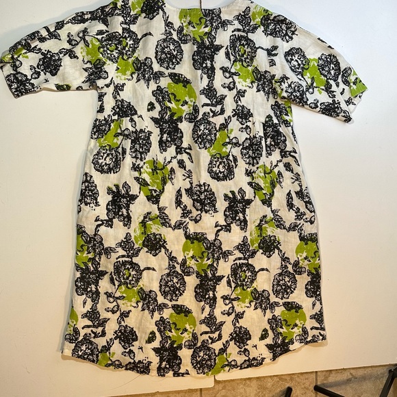 Snapdragon & Twig 100% Linen Orbit Green Cream Black Floral Oversized Dress XS - Picture 5 of 16